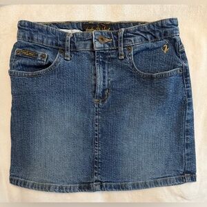 Baby Phat Blue Denim Mini Skirt with Gold-Tone Accents